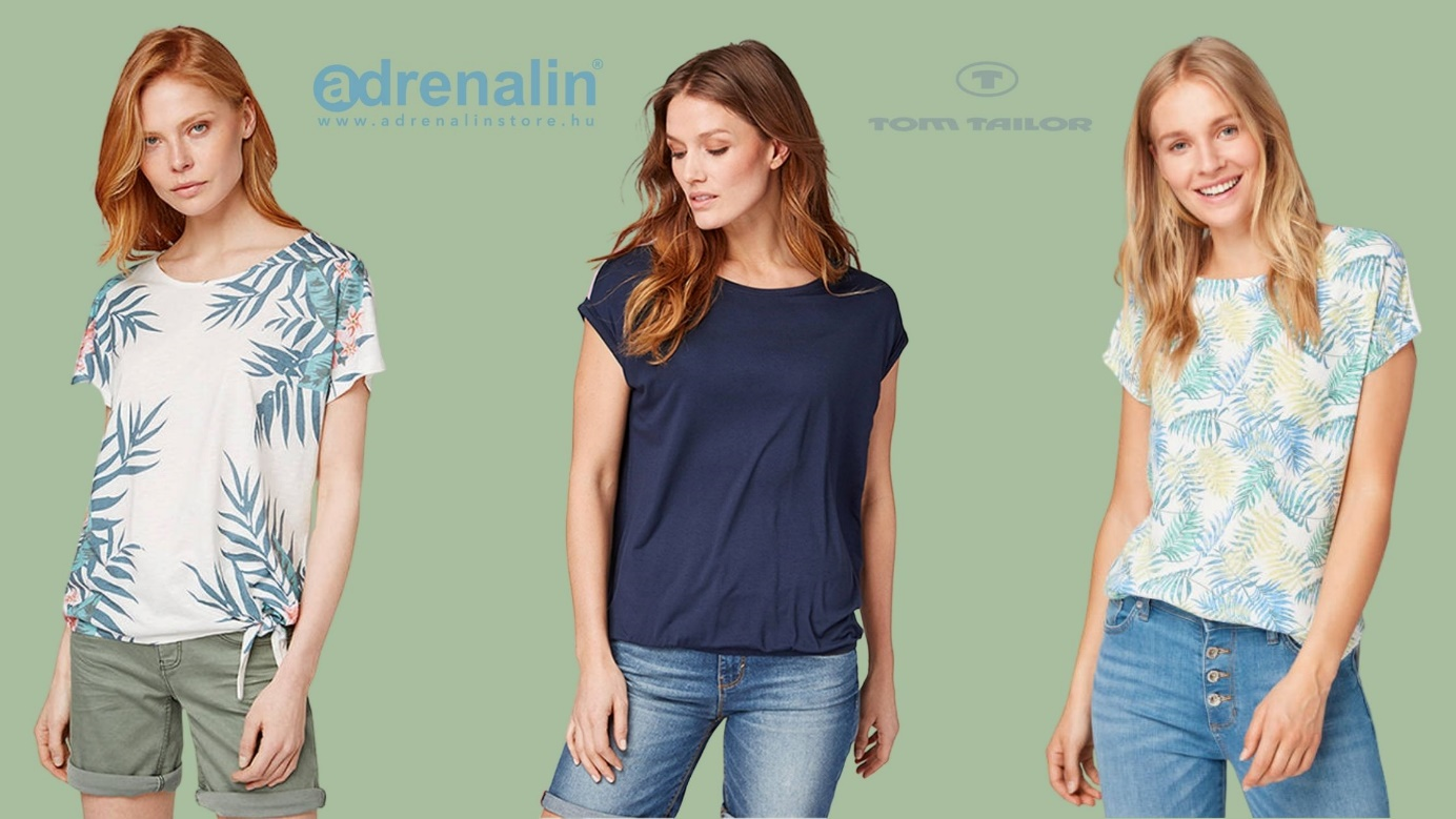 A képen Tom Tailor női ruházat, női rövid ujjú pamut pólók, blúzok, felsők látható