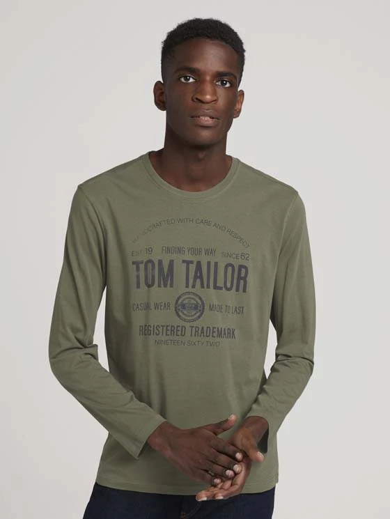 Tom Tailor Férfi khaki hosszú ujjú pólók